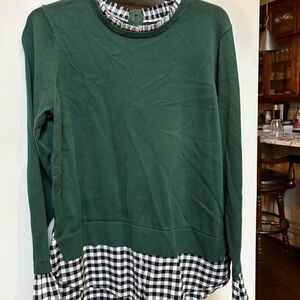 Crown & Ivy Green Sweater with Checkered Trim